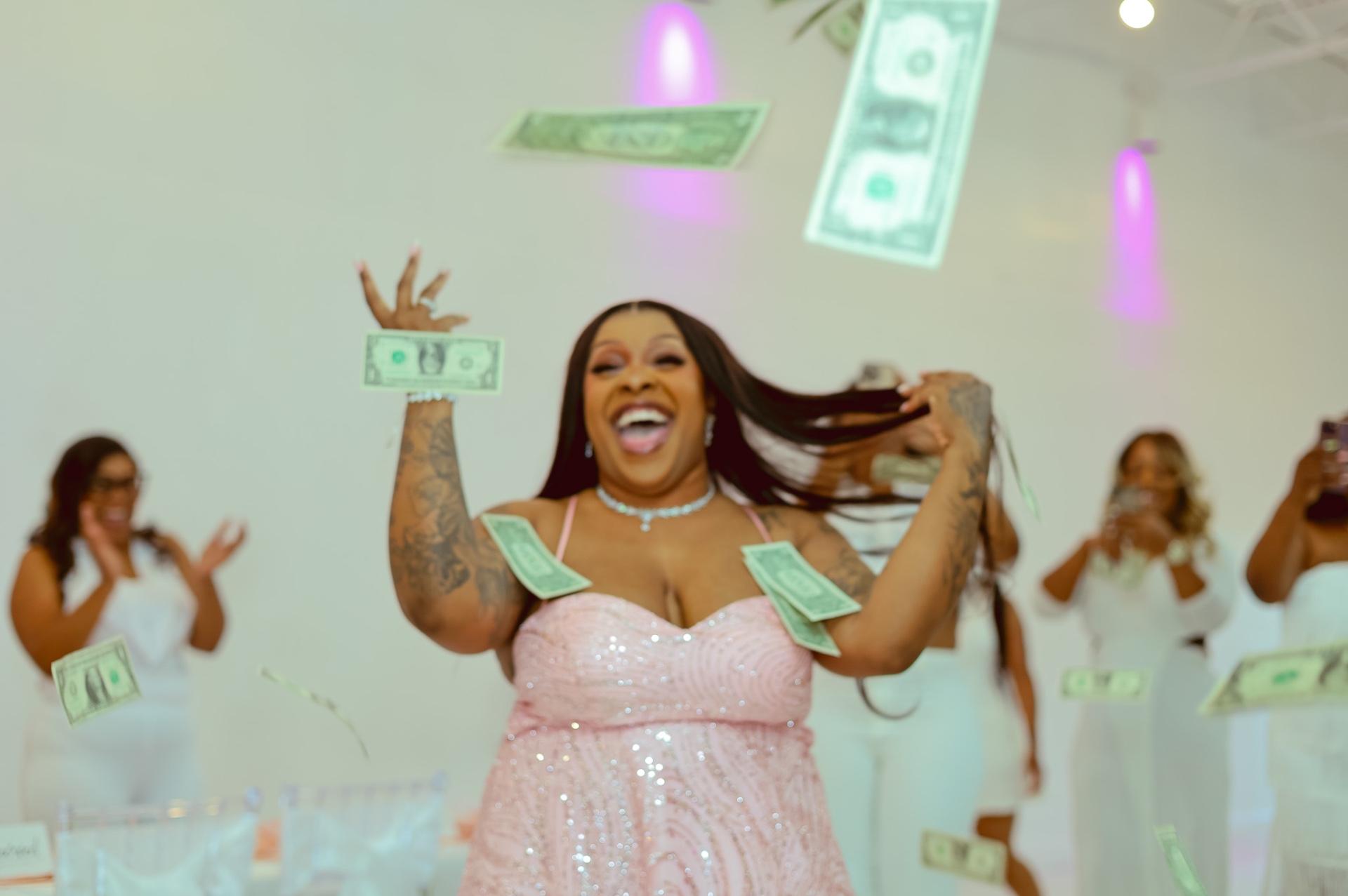 Birthday celebration with money toss