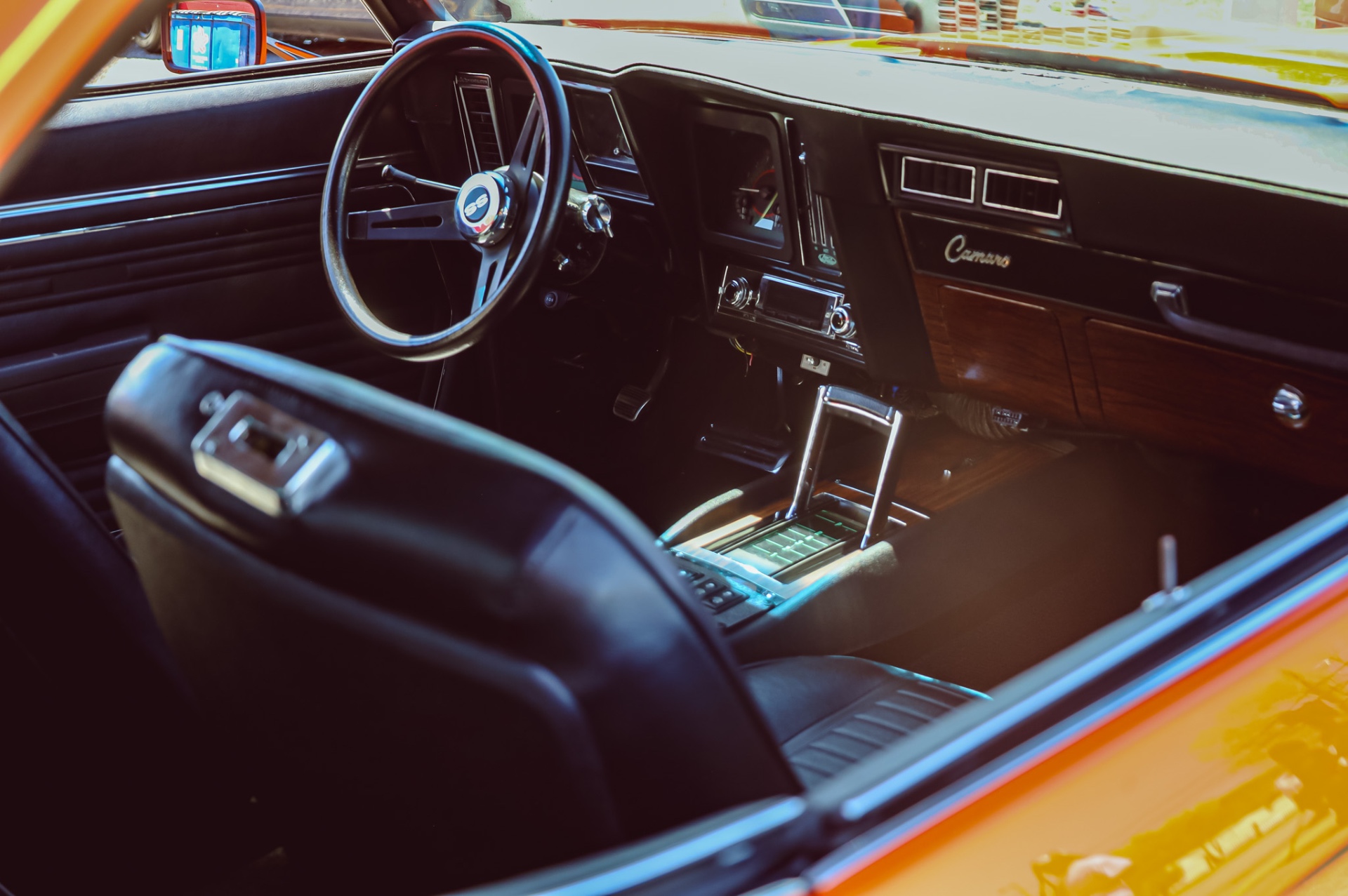 Interior of a vintage Chevrolet Camaro SS